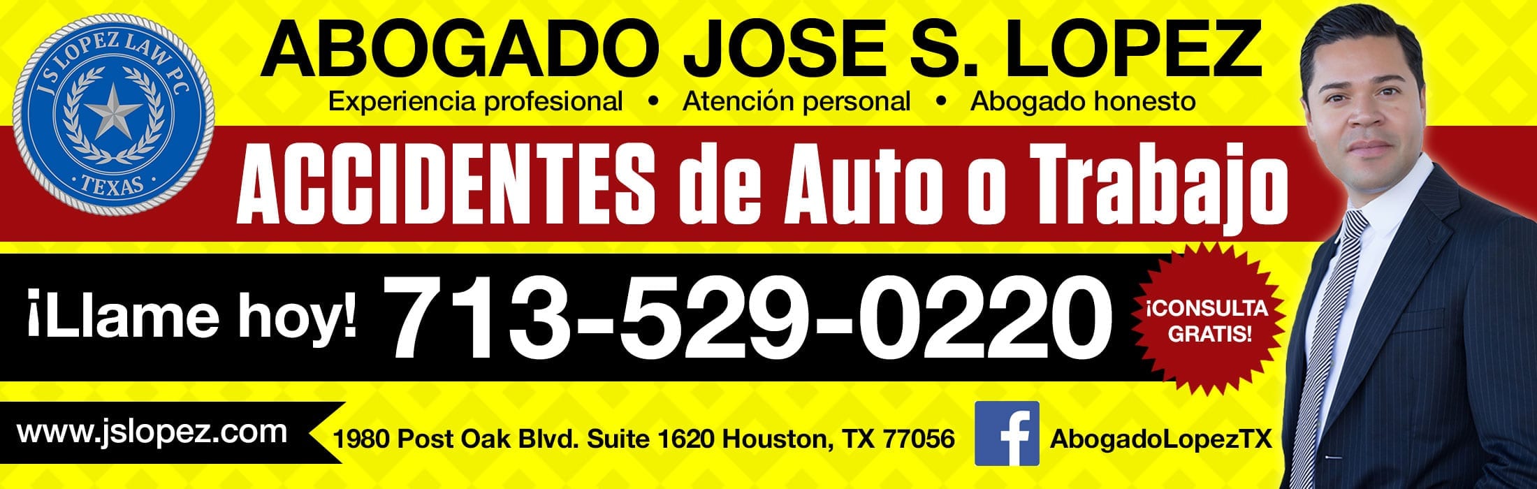 accidentes de auto o trabajo houston banner abogado lopez